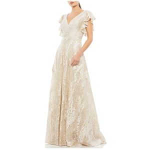 Mac Duggal Embroidered Flutter Sleeve V-Neck Gown (4) NWT